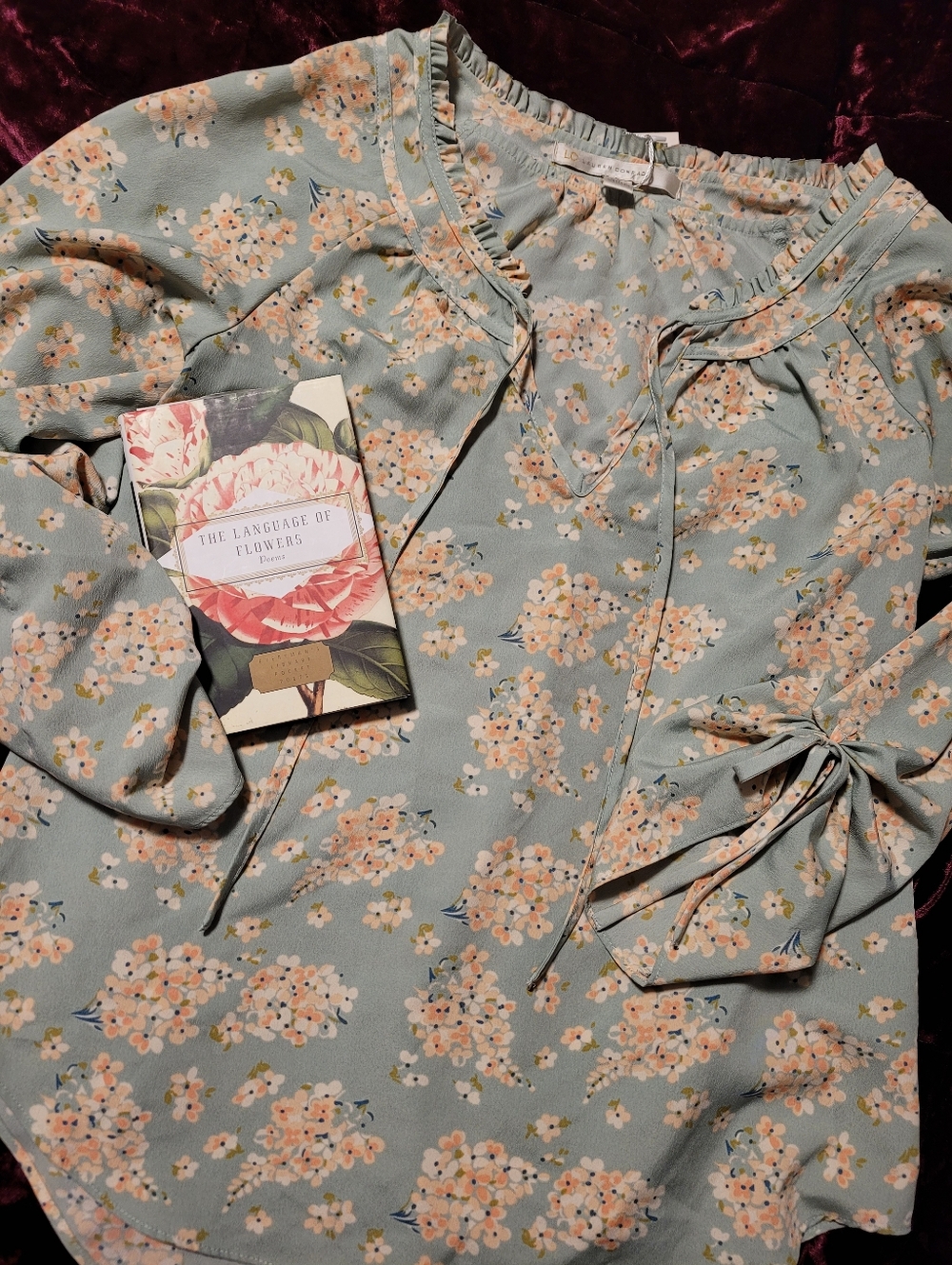 Floral Peasant Blouse in Soft Blue and Peach